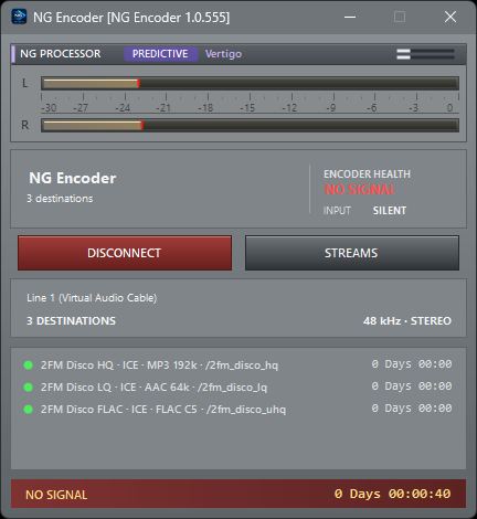 NG Encoder showing NO SIGNAL with the disconnect countdown